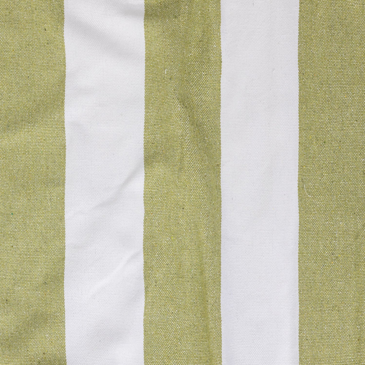 Close-up of the green and white striped hammock fabric showing the woven texture.