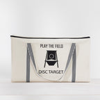 Play the Field Disc Target Game packed in a cream zippered carry bag with black handles and printed detailing.