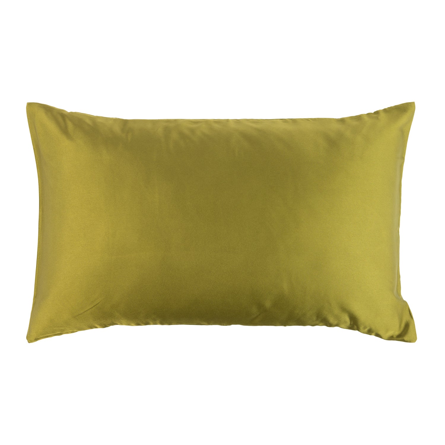 A smooth olive pillowcase with a satin-like finish is shown against a plain light background.
