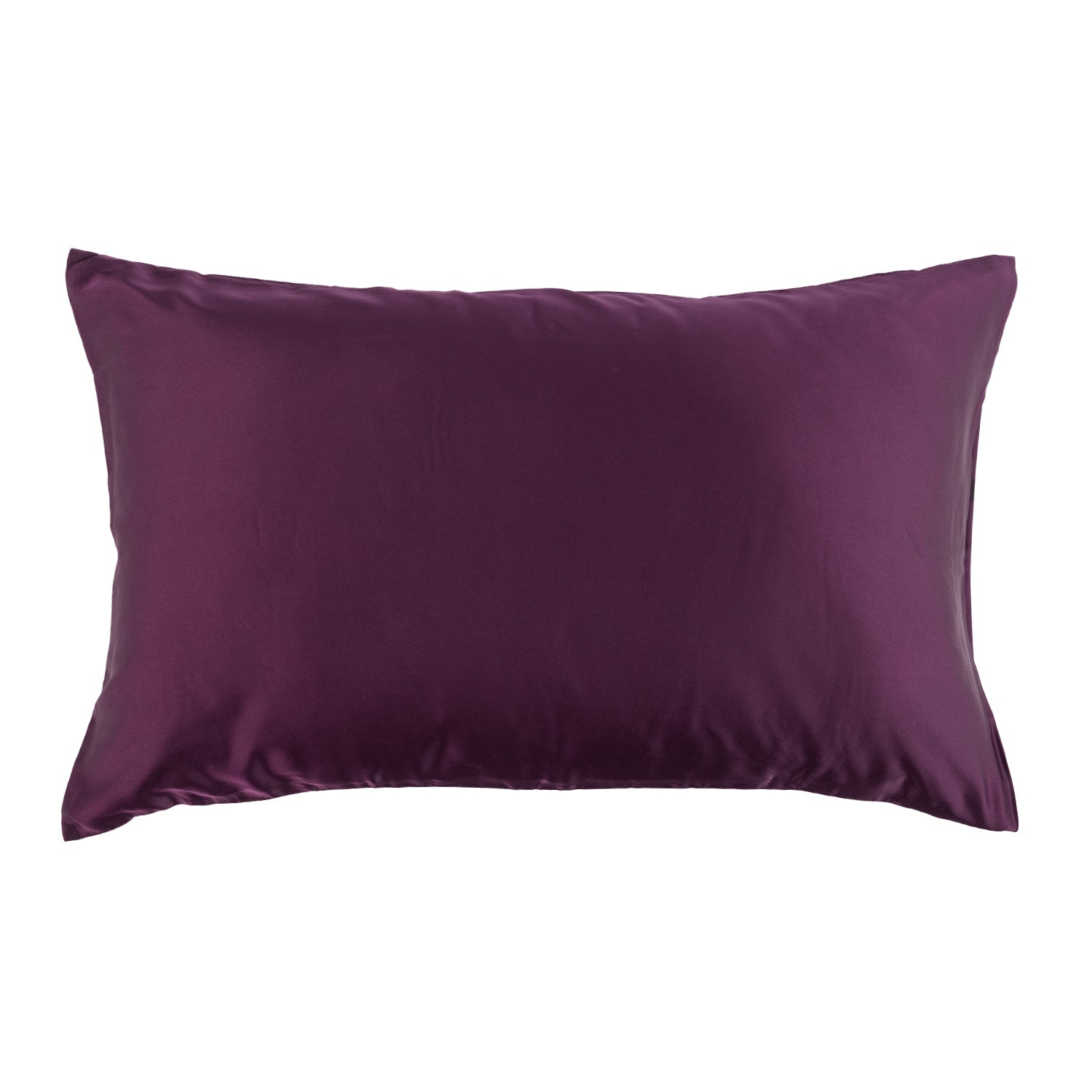 A smooth plum pillowcase with a satin-like finish is shown against a plain light background.