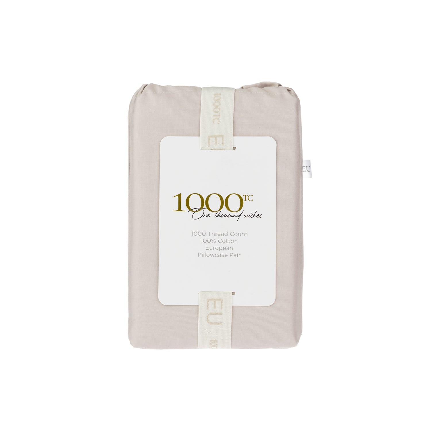 A beautifully packaged pair of linen 1000 thread count cotton European pillowcases is presented with a reusable branded storage band and elegant sleeve, reflecting timeless luxury and thoughtful design.