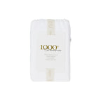 A beautifully packaged pair of white 1000 thread count cotton European pillowcases is presented with a reusable branded storage band and elegant sleeve, reflecting timeless luxury and thoughtful design.