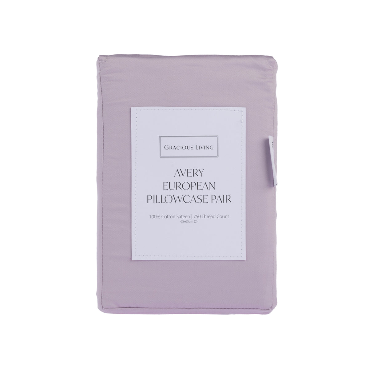 A pair of Gracious Living Avery 750TC 100% Cotton European Pillowcases in Dusky Mauve, featuring soft lavender-purple cotton sateen fabric and a smooth finish, styled on a bed with coordinating bedding against a neutral upholstered headboard.