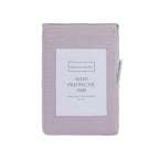A neatly folded Gracious Living Avery Standard Pillowcase Pair in Dusky Mauve, presented with branded packaging highlighting the 750 thread count and 100% cotton composition.