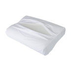 Aloe Vera contour memory foam pillow with removable white cover partially opened to reveal memory foam core.