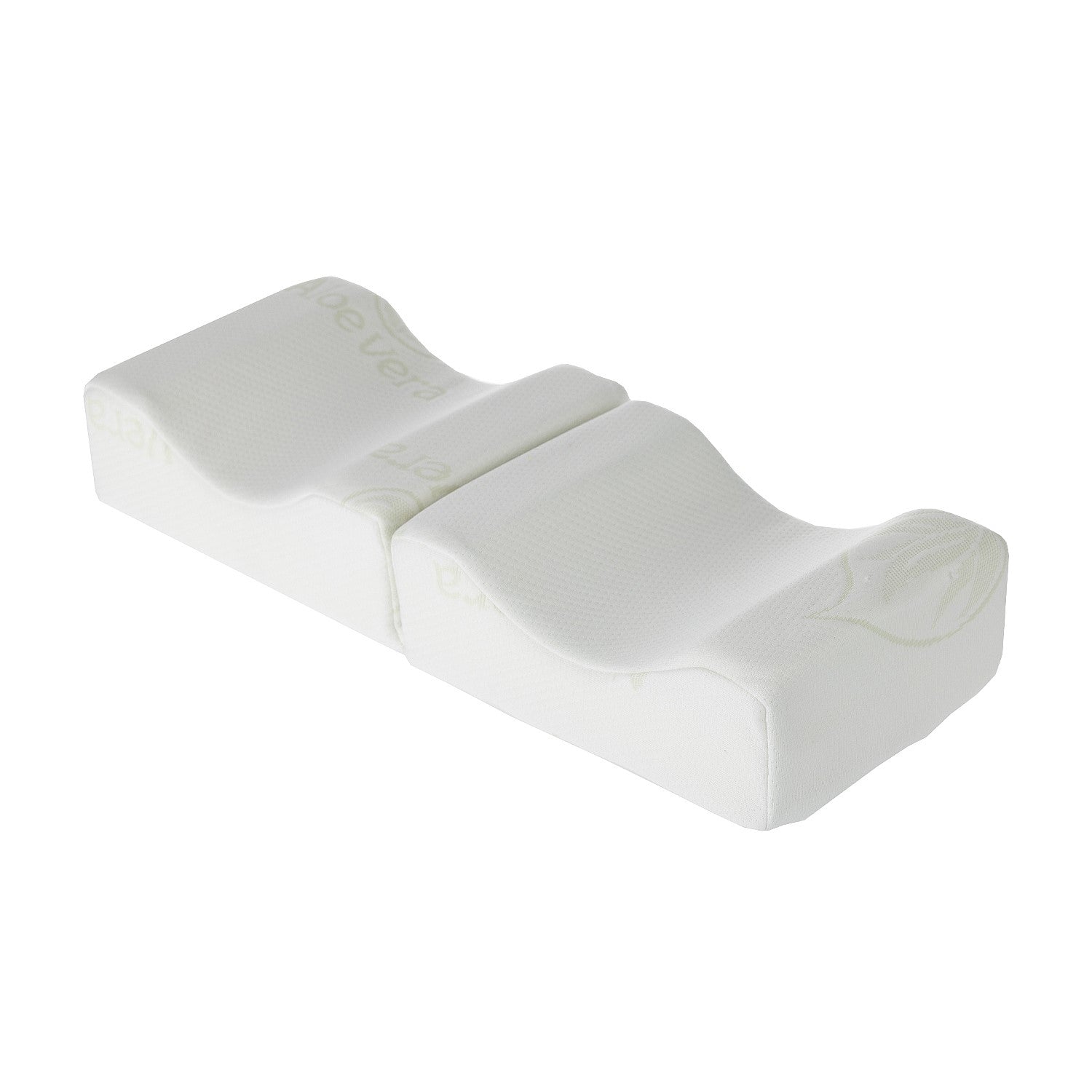 Aloe Vera memory foam leg pillow with contoured ergonomic shape on a white background.