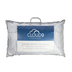 Cloud 9 Cooling Memory Foam Pillow packaged in a clear carry bag, featuring gel-infused shredded memory foam and a cooling cover designed to provide pressure-relieving comfort and supportive sleep.
