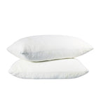 Two white rectangular pillows stacked on a plain white background.