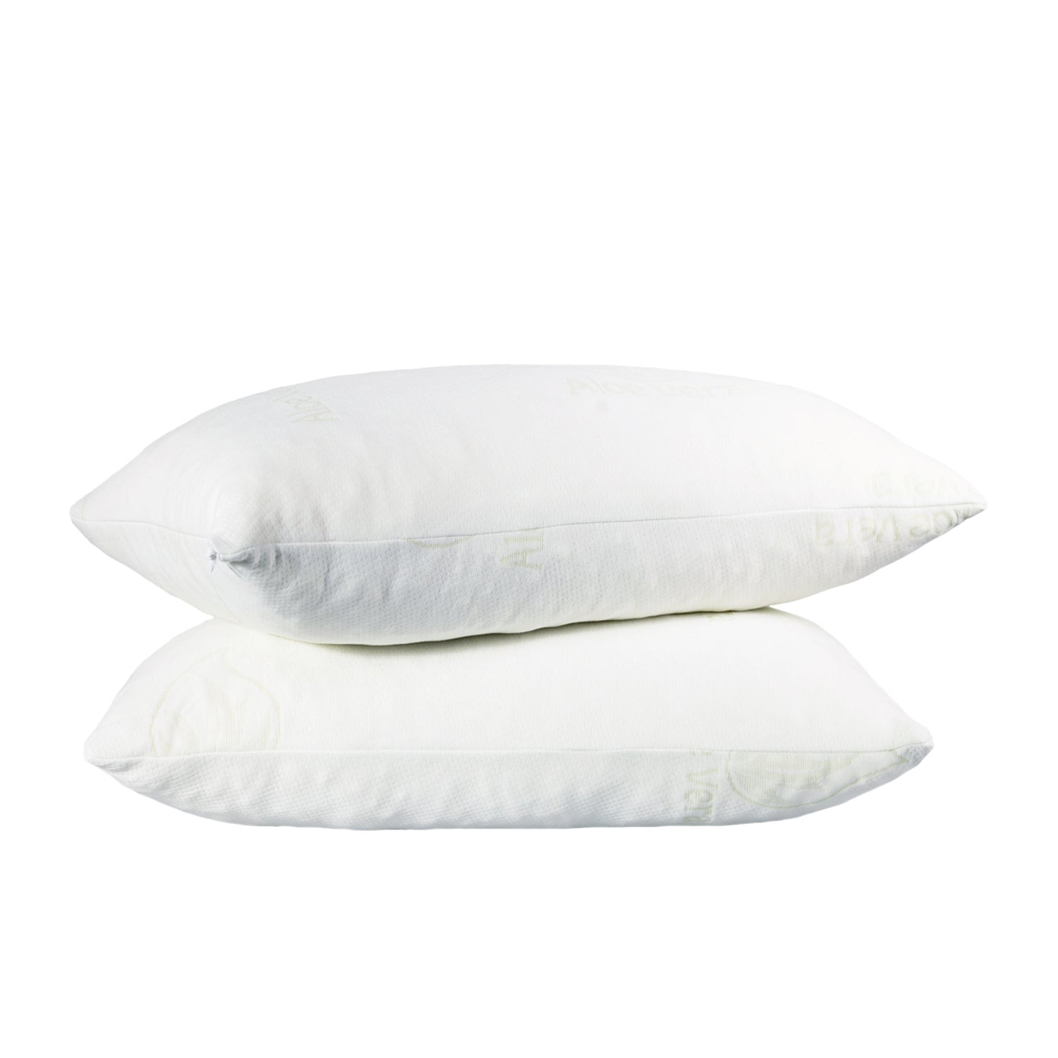 Two white rectangular pillows stacked on a plain white background.