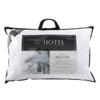 Design Republique Hotel Luxury Pillow in white, presented in its clear carry bag packaging with black trim and handles.