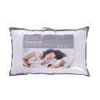 Solace Firm Pillow packaged in a clear carry bag, featuring a high-loft microfibre fill designed to provide firm support and lasting comfort for a restful night's sleep.
