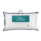 Cloud 9 5/95 Down & Feather King Pillow packaged in a clear carry bag with handle, featuring a white king-size pillow and branded product label, displayed against a light grey background.