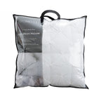 Dr Hotel European Pillow packaged in a clear carry bag, featuring a white pinch-pleat design and luxurious hotel-inspired styling.