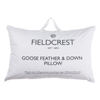 Fieldcrest Goose Feather & Down Pillow packaged in a reusable carry bag, featuring a premium goose feather and down fill with a cotton down-proof outer for luxurious comfort and support.
