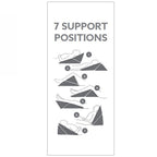 Diagram showing seven different support positions available with the Solace Multi-Purpose Wedge Support Pillow.