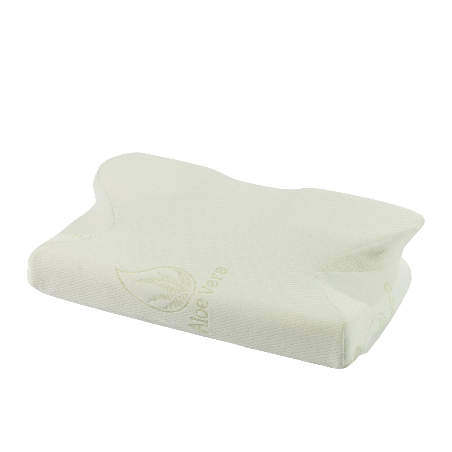 White ergonomic aloe vera pillow with a contoured shape and textured cover, designed to provide targeted head and neck support.