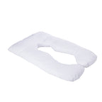 White U-shaped pregnancy pillow designed to provide support for the neck, back, tummy and legs during pregnancy and rest.