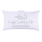 Nature’s Remedy Eucalyptus Scented King Pillow in White, featuring eucalyptus-inspired branding and a convenient carry handle.