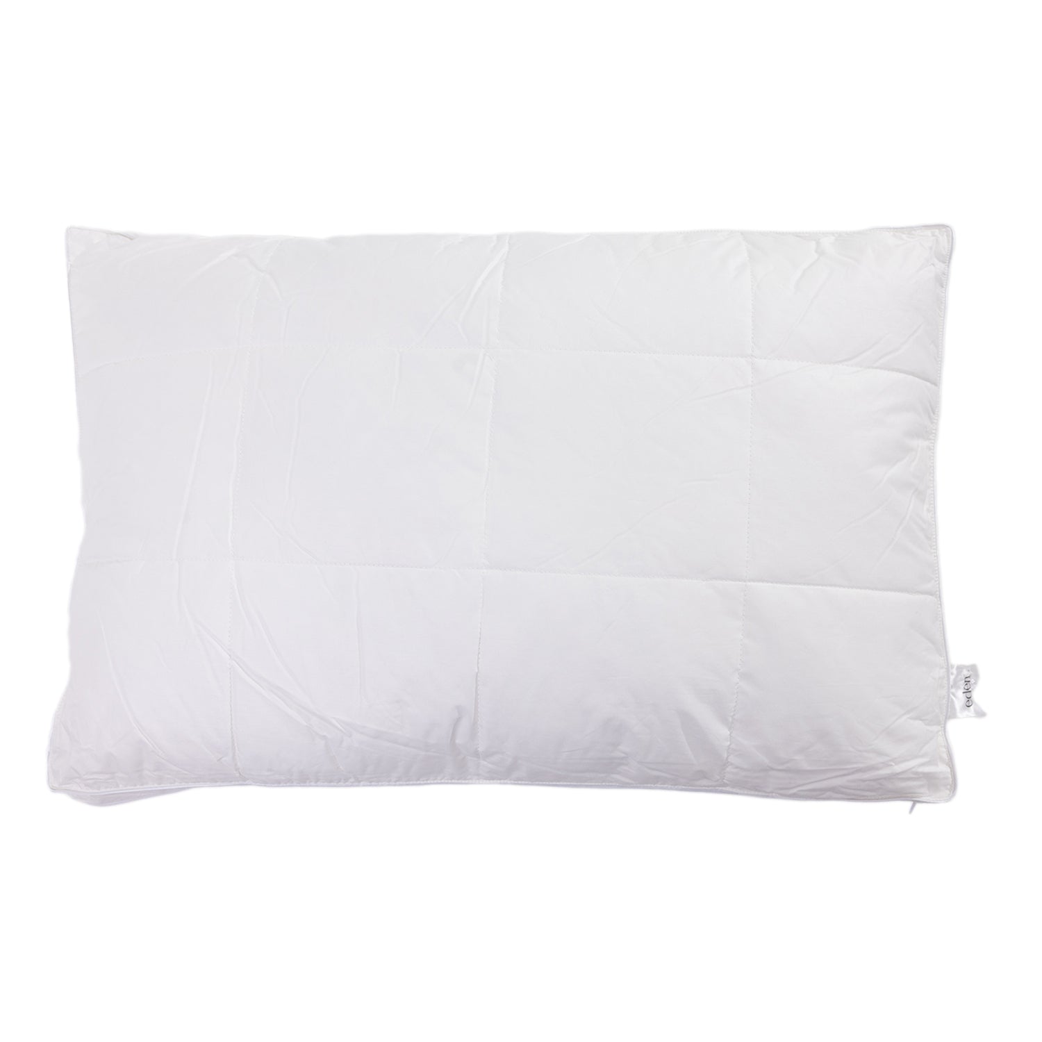 A white rectangular quilted pillow with a zippered edge, shown against a plain white background.