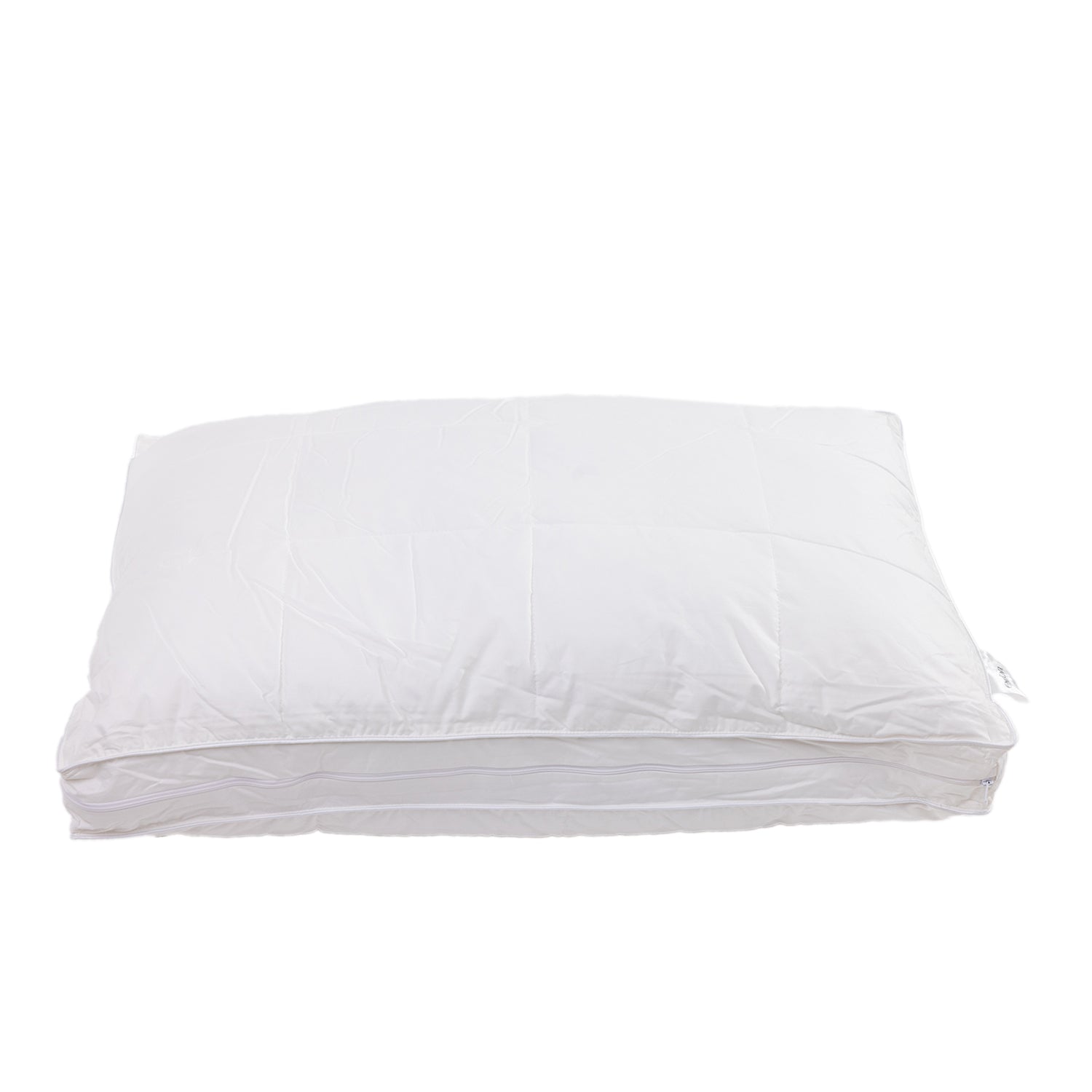 A white quilted pillow or cushion shown alone on a plain white background.