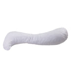 A white, contoured lumbar support pillow shown from a side profile view against a solid white background.