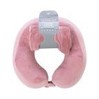Blush memory foam travel pillow kit shown in its retail packaging.