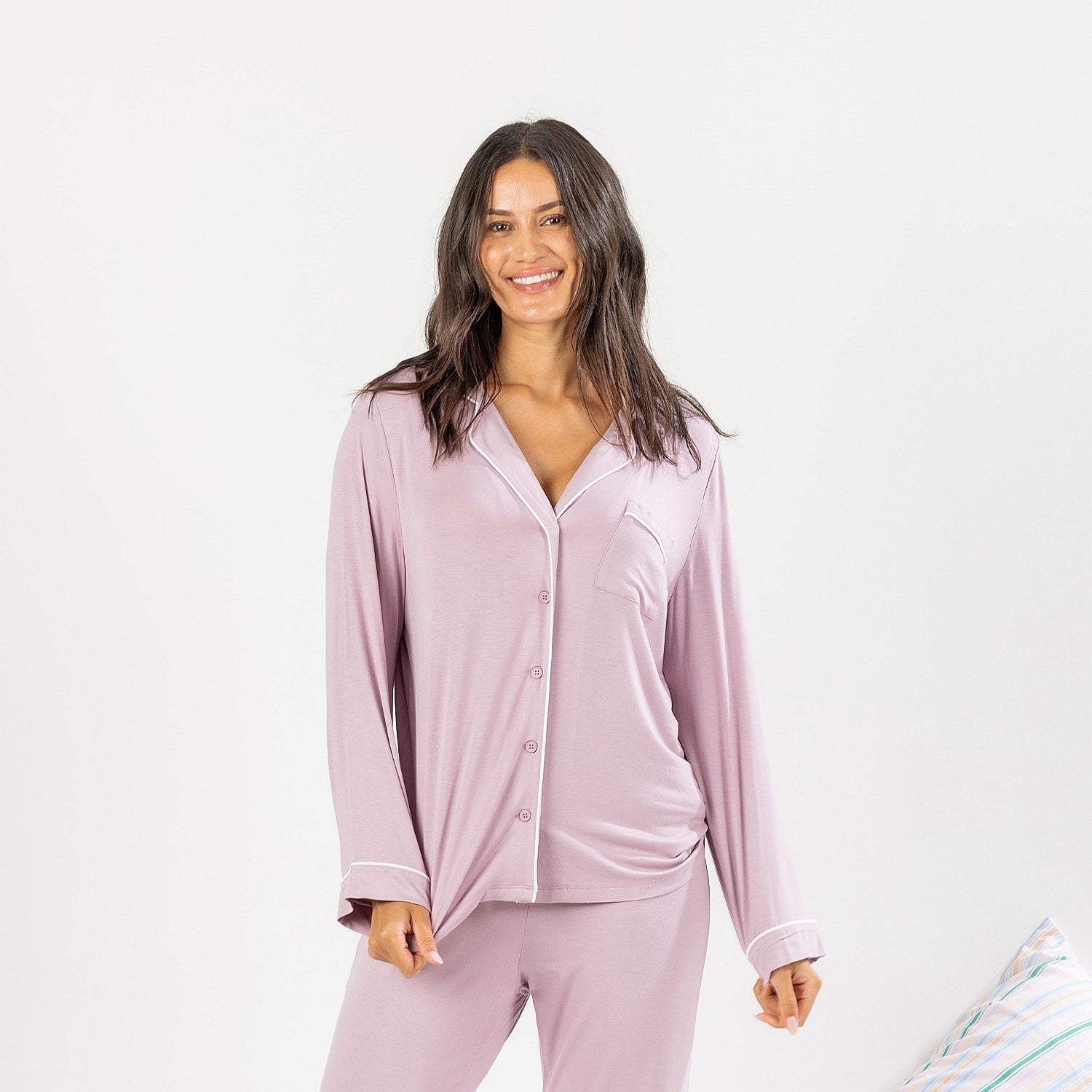 bb&b Sleep Viscose PJ Shirt And Long Pant Set With Trim