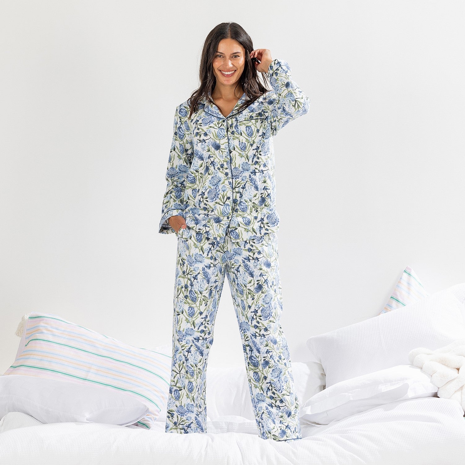 Gracious Living Blue Floral Flannelette Pj Set
