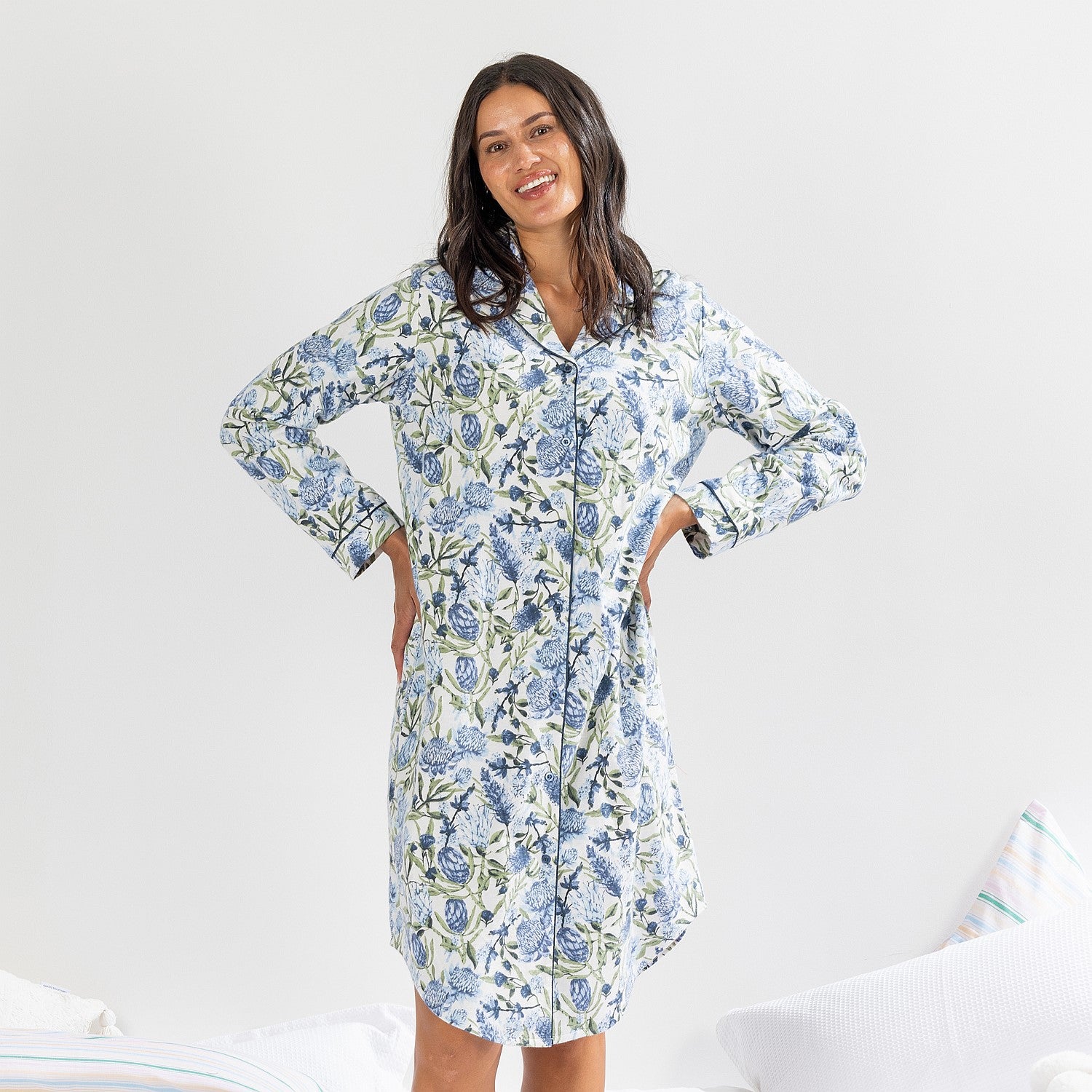 Gracious Living Blue Floral Flannelette Night Shirt
