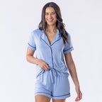bb&b Sleep Viscose PJ Shirt And Short Set With Trim Blue