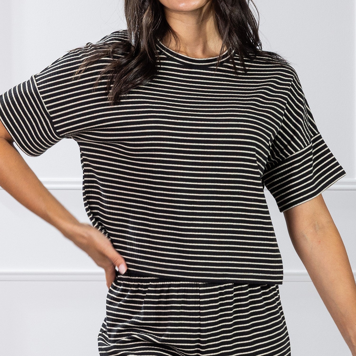 Simple & Sunday Lounge Stripe Rib Knit Top