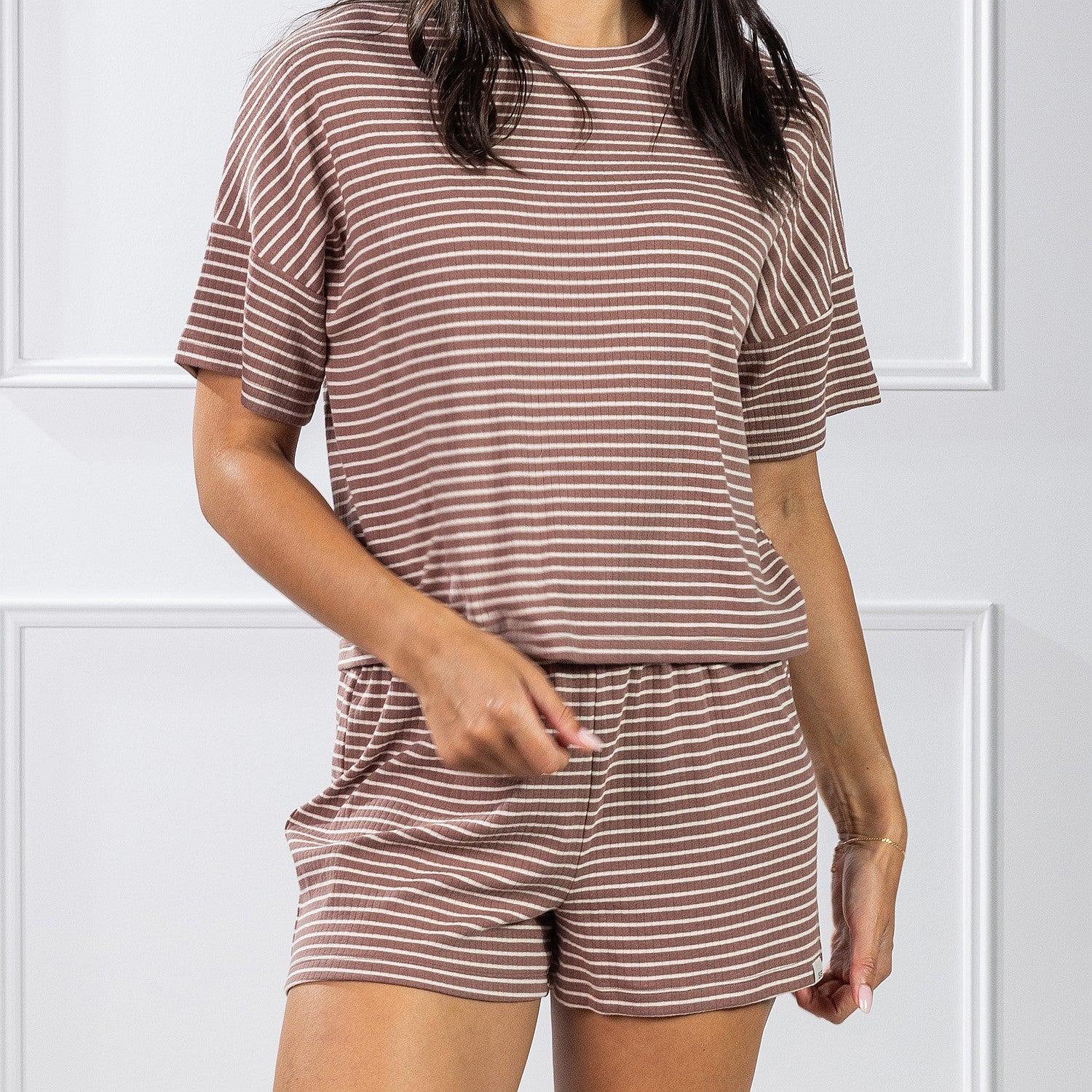Simple & Sunday Lounge Stripe Rib Knit Shorts