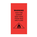 Red warning label on a white background 