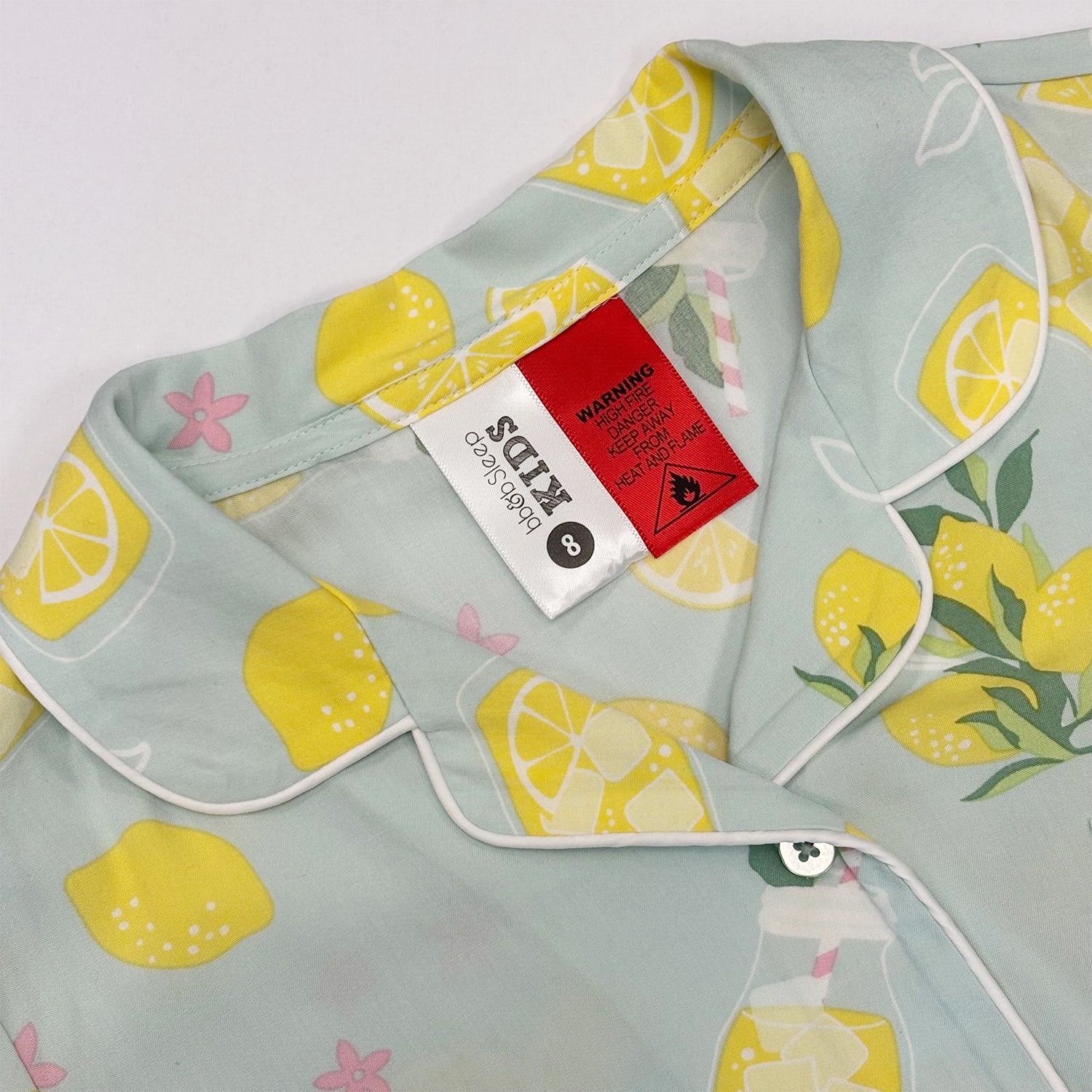 Close up of the tags in the lemonade PJs