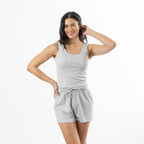 Design Republique Ribbed Singlet in Grey Marble styled with matching ribbed shorts with a drawstring waist.