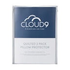 Cloud 9 Quilted 2 Pack Pillow Protector packaging showing two quilted pillow protectors in a reusable storage bag with product details displayed on the front.
