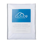 Cloud 9 Mattress or Sheet Waterproof Protector packaging displayed in a reusable storage bag with product details on the front.