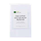 Home Essentials Pure Cotton King Size Pillow Protector packaging showing a 100% cotton pillow protector in a reusable storage bag with product details displayed on the front.
