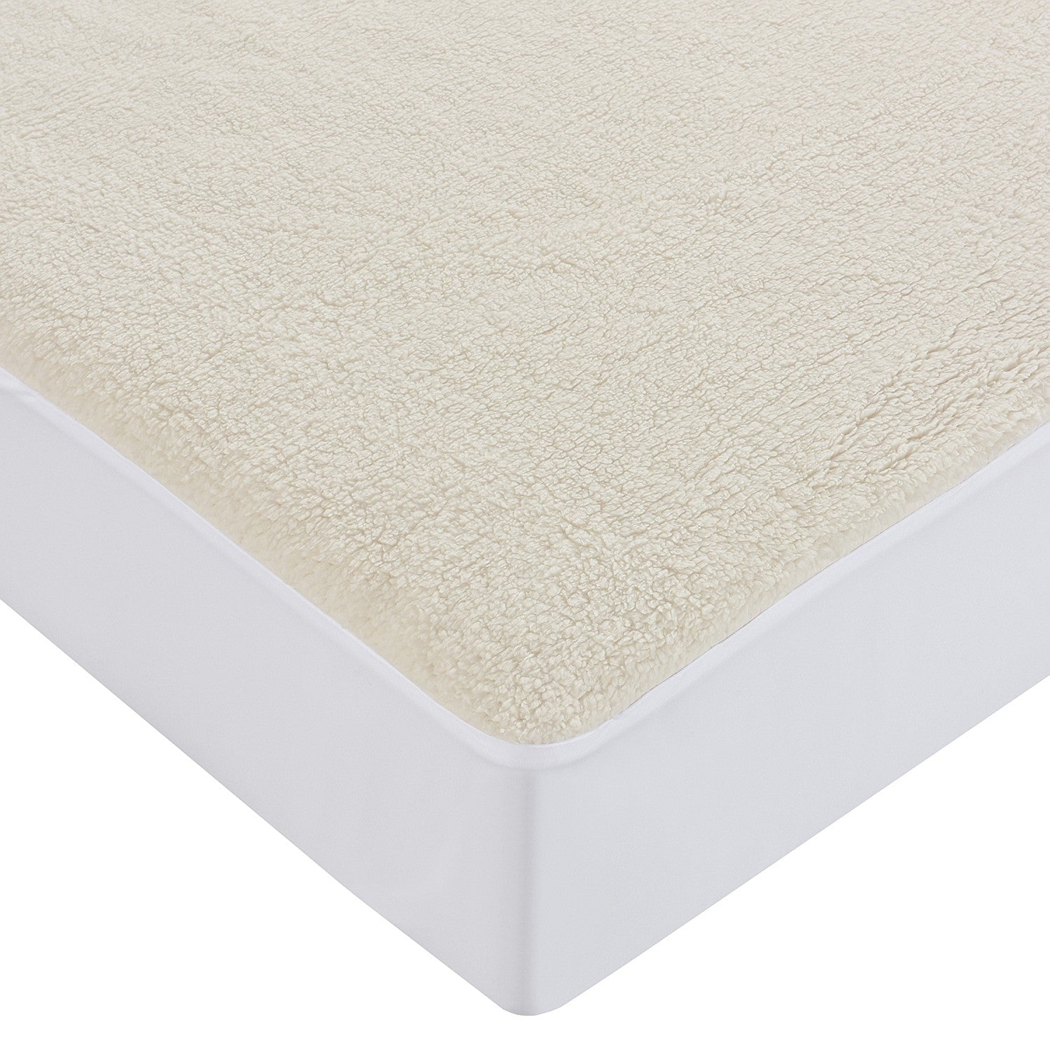 Cosy fleece side of the Solace Reversible Waterproof Mattress Protector fitted to a mattress, designed for added warmth and comfort.