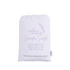 White storage bag for the Nature’s Remedy Lavender Scented Waterproof King Pillow Protector, featuring soft purple botanical illustrations and printed product details.