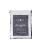 Eden Quilted Memory Foam Pillow Topper in Standard size, featuring a white quilted design and packaged in a clear zippered storage bag.