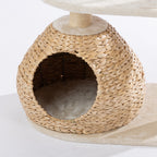 Close-up of the woven hideaway basket with a plush cushioned interior.