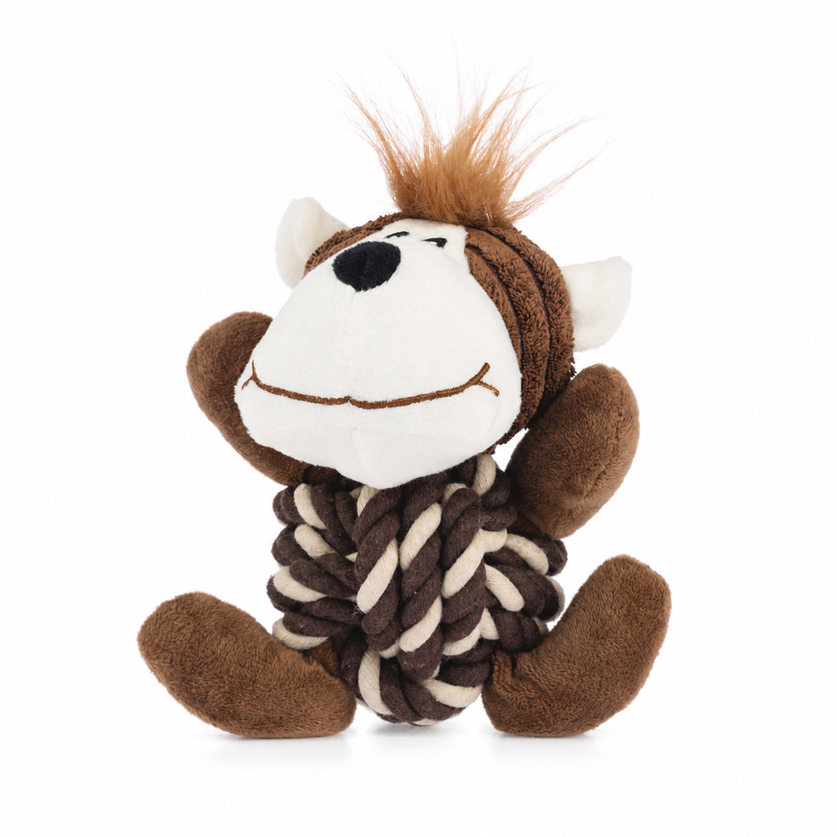bb&b Pets mocha monkey plush toy with a brown and cream rope body, soft fabric limbs and embroidered facial details.