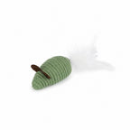 bb&b Pets green feather mouse cat toy with textured fabric body, brown ears and a soft white feather tail.