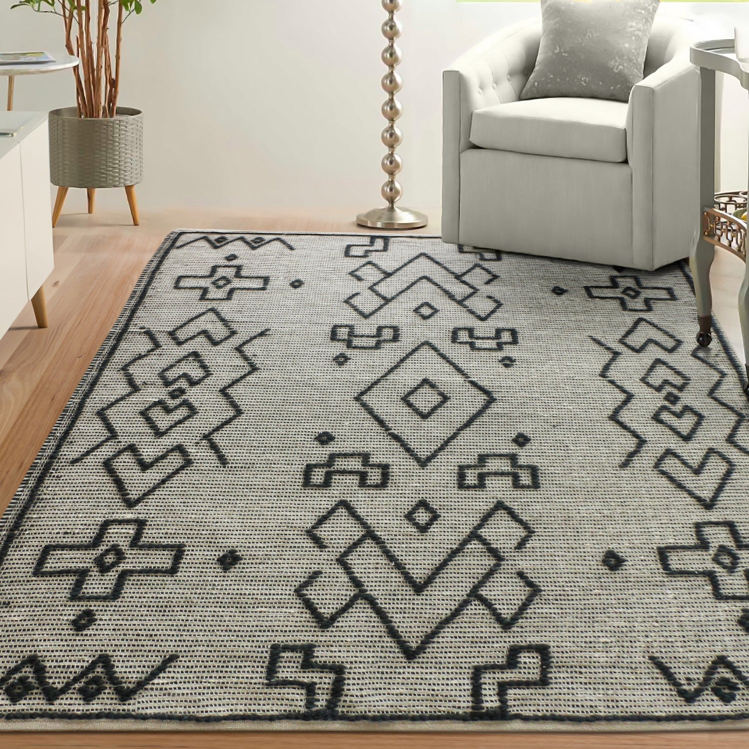 Solace Dakota Ivory & Charcoal Wool Rug 160x230cm