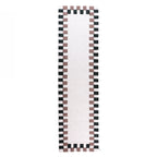 Marlo Ryker Border Wool Runner (80 × 300cm) in Multi, featuring a soft ivory centre framed by a geometric checker border in black and taupe with a plush wool texture.