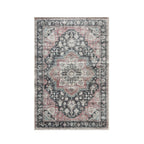 Brick patterned soft ribbed rug with vintage-inspired design on a white background.