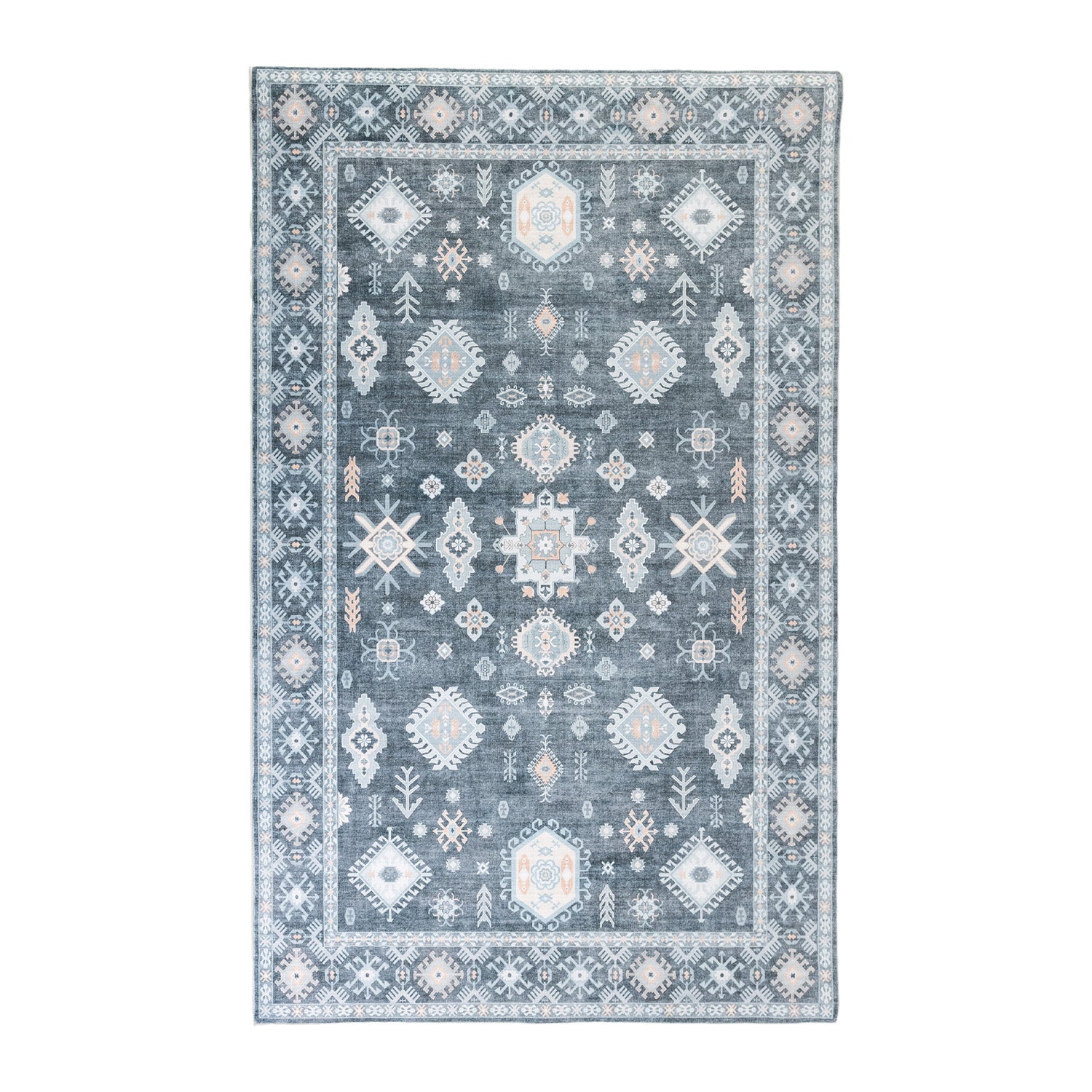 Charcoal Lexi Floral Border Rug 160 x 230cm on  white background