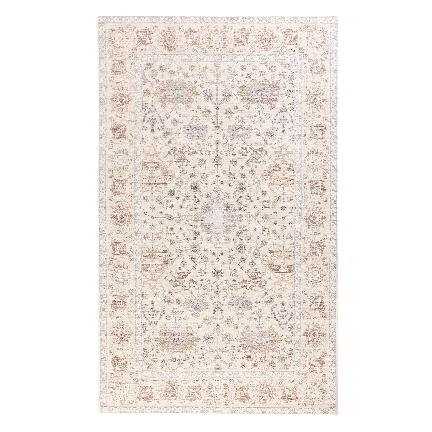 Natural Lexi Floral border 200 x 300cm rug on a white background.