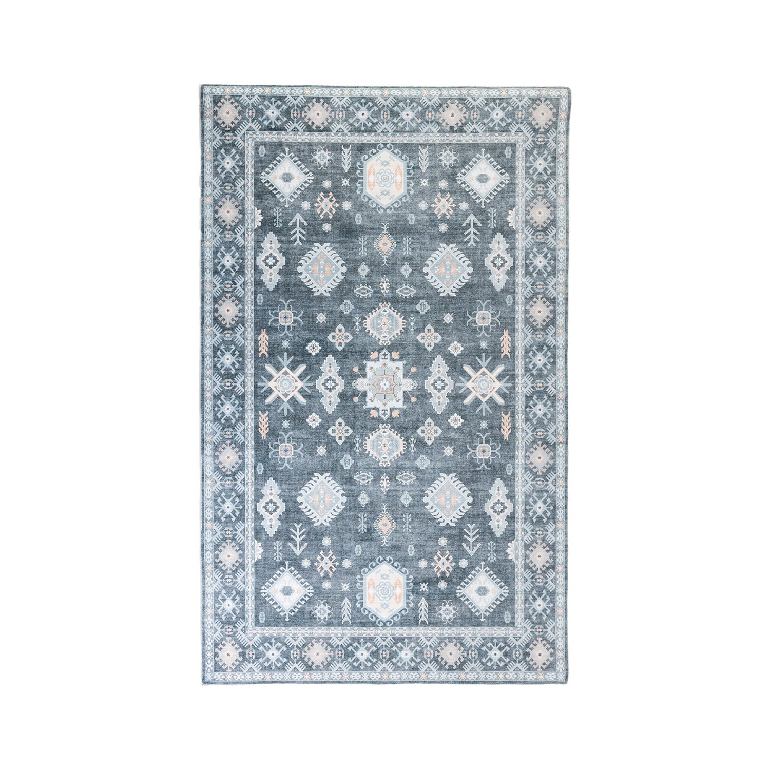 Lexi  Floral Border Rugs in Charcoal 120 x 180cm on a white background